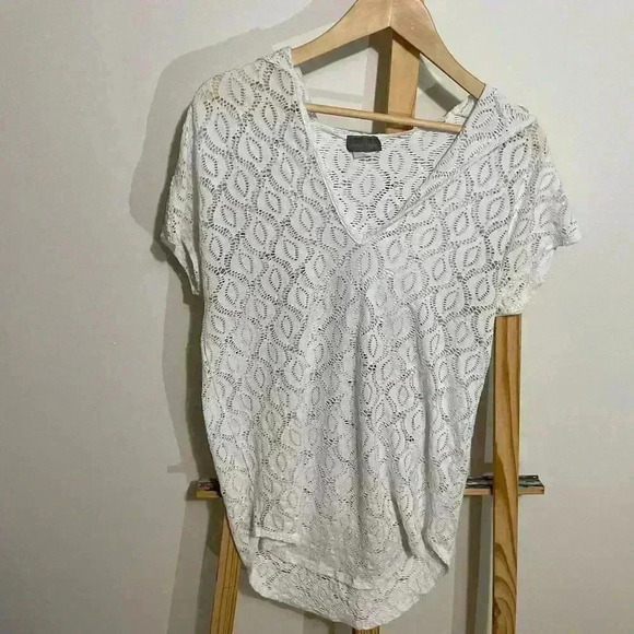 Jordon Taylor Hooded,V-Neck,Short Sleeve, White Coverup top size Small - Picture 1 of 7